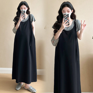 孕妇装夏装短袖上衣夏季背带裙孕妇套装连衣裙宽松显瘦两件套裙子