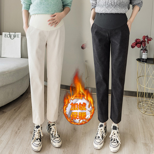 孕妇装冬装加绒加厚托腹裤子冬季外穿保暖长裤秋冬宽松怀孕直筒裤