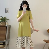 设计感拼接裙子夏季 孕妇装 连衣裙时尚 拼接波点短袖 休闲孕妇裙 夏装
