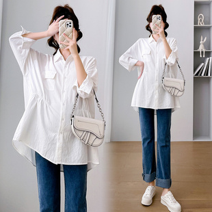 简约长袖 时尚 翻领衬衫 宽松大码 怀孕衬衣秋 孕妇装 收腰上衣秋季 秋装