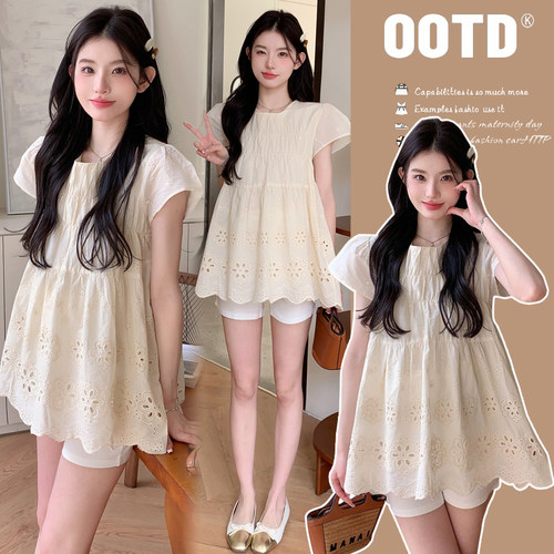 孕妇装夏装甜美绣花短袖上衣潮妈