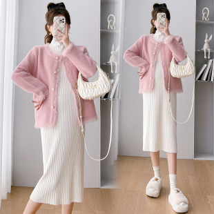 连衣裙秋冬装 长袖 开衫 外套时尚 裙子 孕妇装 针织两件套孕妇套装 秋装