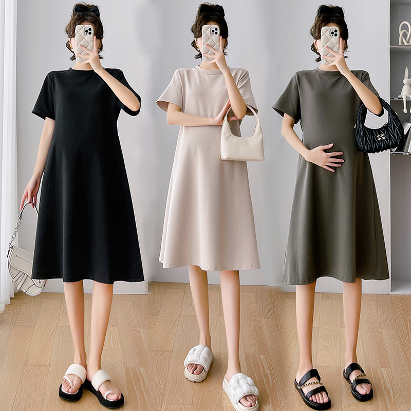 孕妇装夏装时尚简约短袖连衣裙夏