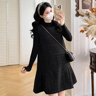 孕妇装秋装长袖打底衫秋季毛呢背心裙秋冬装两件套连衣裙套装裙子