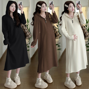 简约休闲百搭裙子秋装 孕妇装 连帽卫衣连衣裙时尚 长袖 孕妇裙 秋冬装