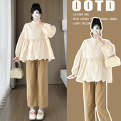 衬衫 套装 两件套孕妇套装 宽松托腹裤 娃娃衫 长袖 春季 时尚 春装 孕妇装