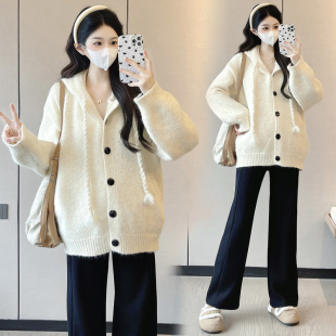 针织衫 长袖 开衫 毛衣外套时尚 衣服冬 孕妇装 简约连帽上衣冬装 秋冬装