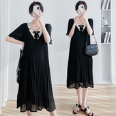 夏装 裙子2026新款 韩版 百褶雪纺连衣裙夏季 孕妇裙夏 显瘦短袖 孕妇装