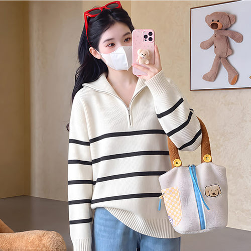 孕妇装秋冬装长袖条纹针织衫毛衣
