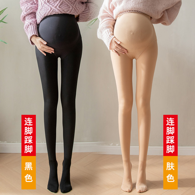 孕妇打底袜秋冬加绒保暖托腹连裤袜冬季薄绒踩脚袜裤高腰打底裤冬