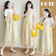 连衣裙温柔风甜美减龄裙子夏季 假两件撞色短袖 孕妇裙夏 夏装 孕妇装