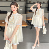 夏季 孕妇装 衣服夏 国风短袖 绣花上衣宽松休闲怀孕娃娃衫 夏装 新中式