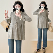 针织衫 宽松大码 休闲娃娃衫 孕妇装 打底衫 设计感系带长袖 春季 春 春装