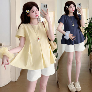 孕妇装夏装简约休闲短袖娃娃衫夏