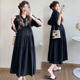 A字裙夏季 孕妇装 V领连衣裙宽松大码 刺绣棉麻短袖 裙子夏孕妇裙 夏装