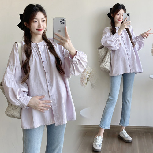 孕妇装秋装时尚简约休闲长袖衬衫
