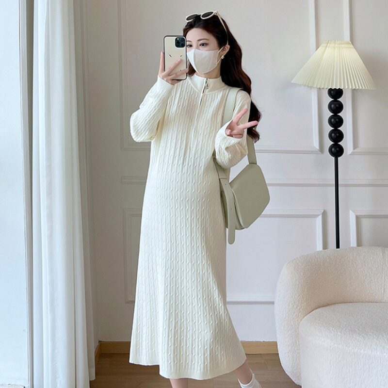 孕妇装秋冬装长袖麻花针织连衣裙时尚设计感简约裙子冬装孕妇裙冬