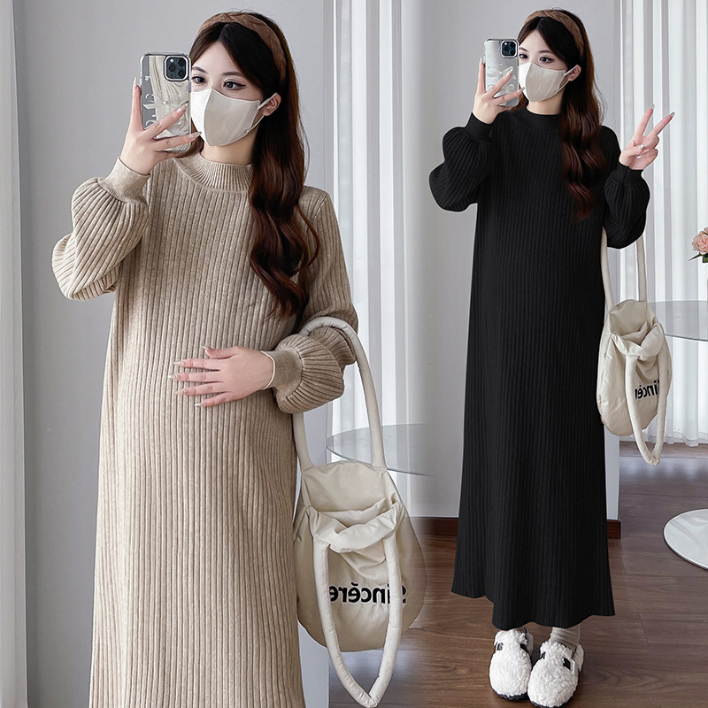孕妇装秋冬装简约长袖针织连衣裙