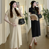 夏装 孕妇裙夏季 新中式 连衣裙2026新款 怀孕裙子 盘扣国风短袖 孕妇装