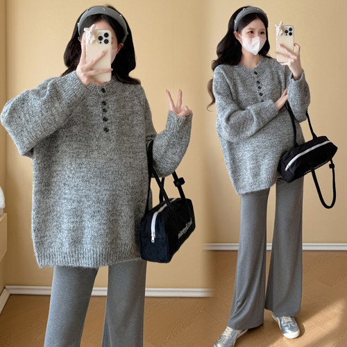 孕妇装秋冬装简约长袖针织衫毛衣
