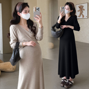 简约百搭休闲裙子秋季 孕妇装 针织连衣裙时尚 设计感长袖 孕妇裙 秋装