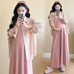 夏装 孕妇套装 防晒衬衫 背心裙2025新款 连衣裙两件套裙子 夏季 孕妇装