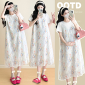 小香风气质裙子夏季 孕妇装 连衣裙时尚 假两件碎花短袖 孕妇裙夏 夏装