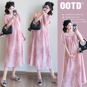 孕妇裙夏季 孕妇装 连衣裙2026新款 扎染印花短袖 宽松休闲裙子夏 夏装