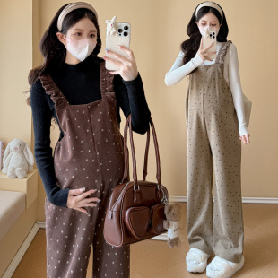 宽松大码 外穿灯芯绒碎花背带裤 百搭休闲裤 秋装 秋 孕妇裤 长裤 子秋季