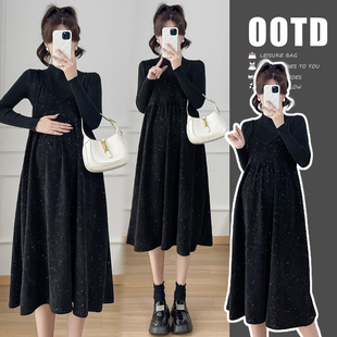 孕妇装秋装长袖打底衫秋季吊带裙秋冬装两件套连衣裙套装显瘦裙子