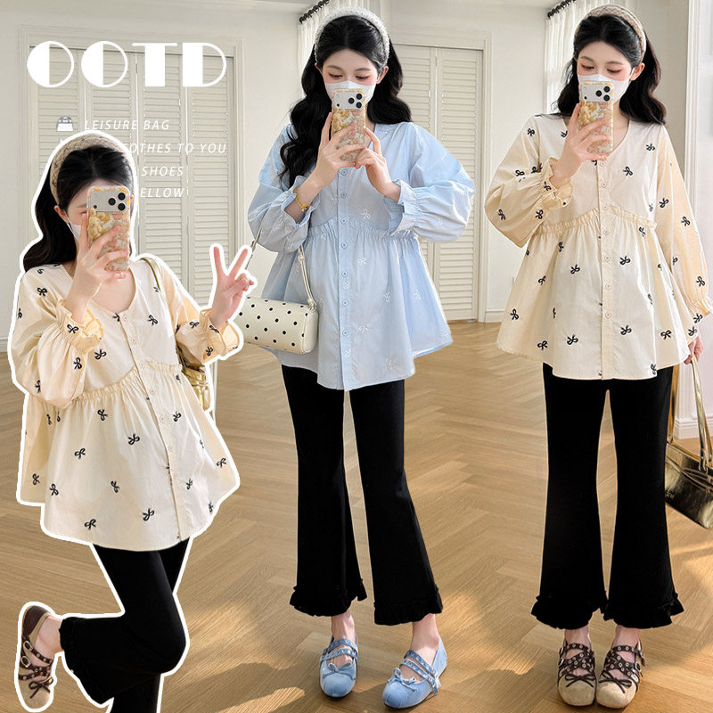 孕妇装春装长袖刺绣衬衫春季休闲裤2026新款孕妇套装春秋两件套春,孕妇装/孕产妇用品/营养,套装,淘宝优惠券,粉丝福利购,淘宝优惠卷