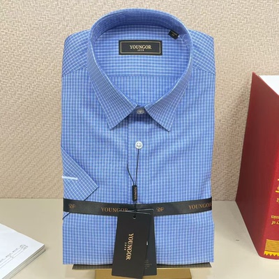 雅戈尔DP免烫短袖男商务格子衬衫