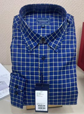 雅戈尔保暖衬衫男加绒加厚冬季长袖宽松蓝色格子休闲衬衣40码1-27