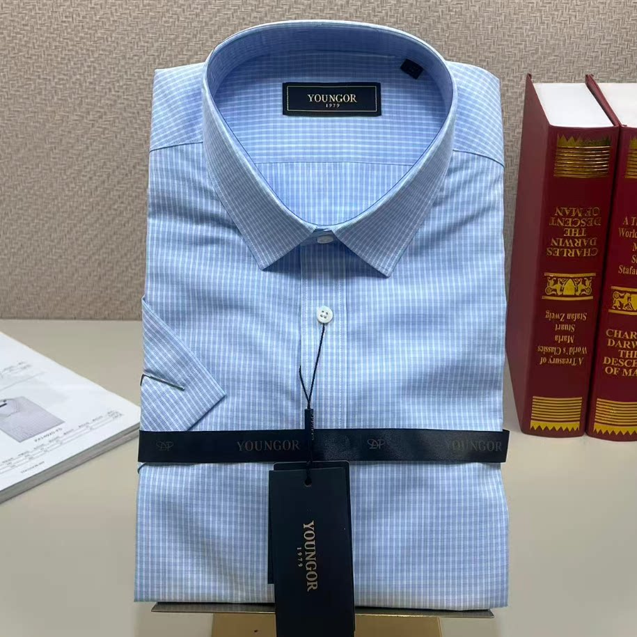 专柜1580 雅戈尔DP免烫短袖衬衫夏季商务休闲纯棉修身衬衣100173I