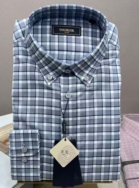 专柜980元 雅戈尔长袖衬衫 绵羊毛双面绒格子男士正品RM139712DKA
