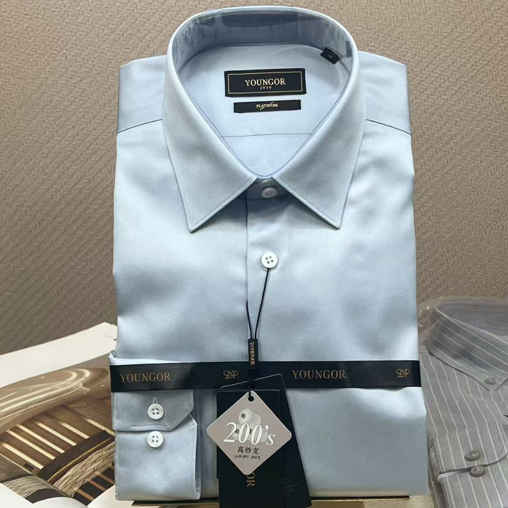 雅戈尔男士高支缎面免烫长袖衬衫