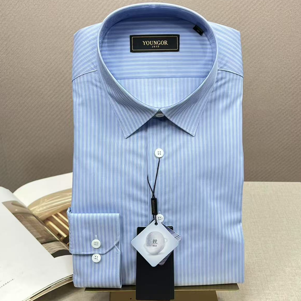 雅戈尔男士含桑蚕丝修身长袖衬衫