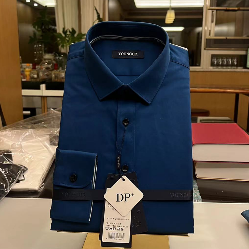 雅戈尔DP免烫长袖衬衫男士小方领棉弹修身蓝绿色YLDD110020PFY