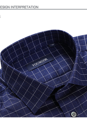 雅戈尔男士商务格子长袖衬衫秋职业纯棉上班衬衣YLDP16288FBY