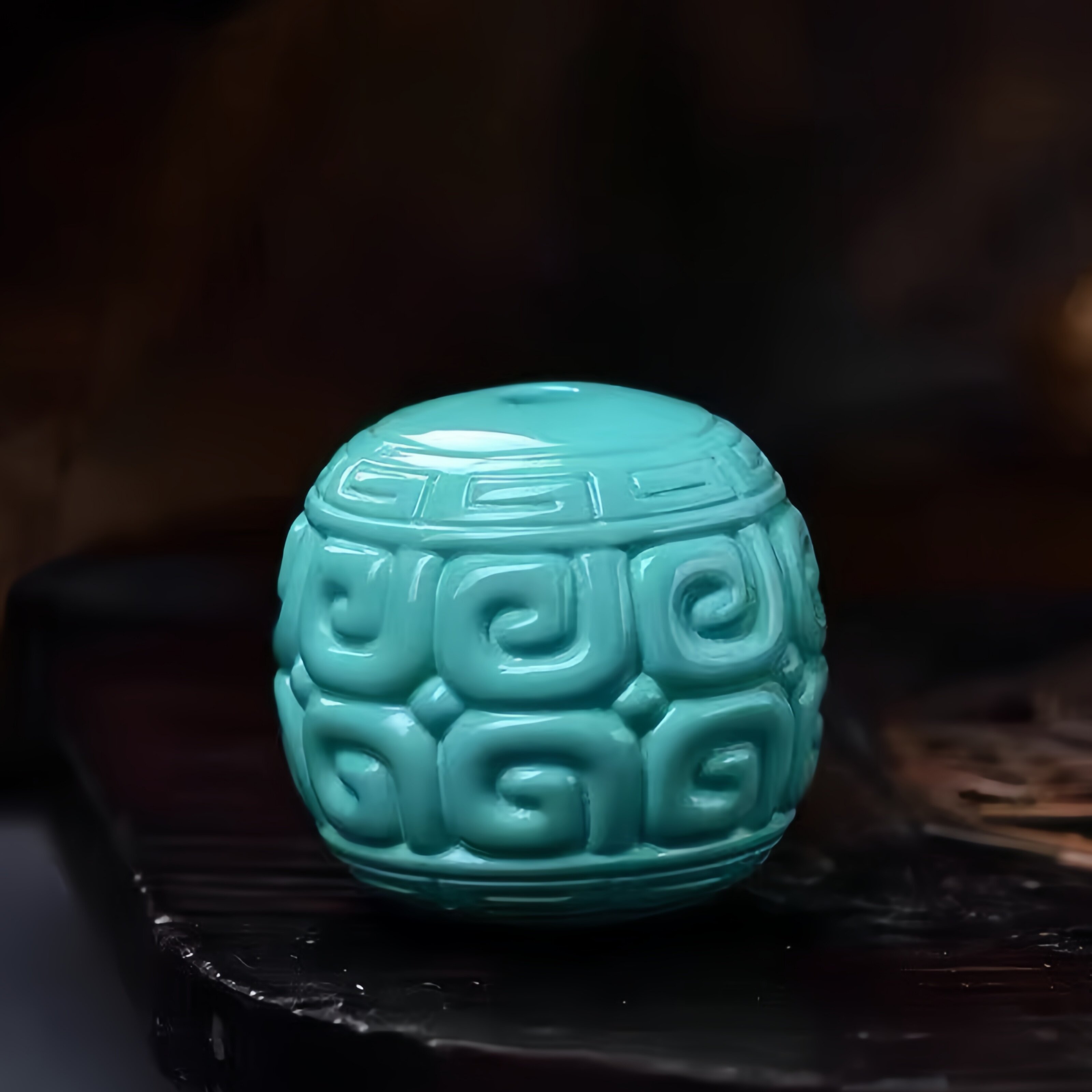 湖北原矿十堰秦古料高瓷绿松石回纹桶珠隔珠雕刻散珠星月DIY配饰