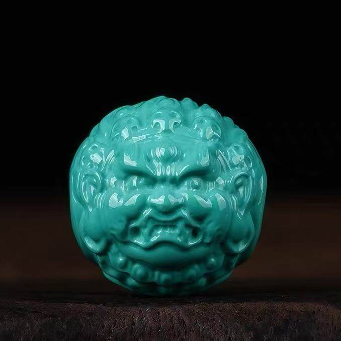 高瓷原矿绿松石大黑天雕刻散珠金刚星月猴头佛珠文玩手串配饰配珠