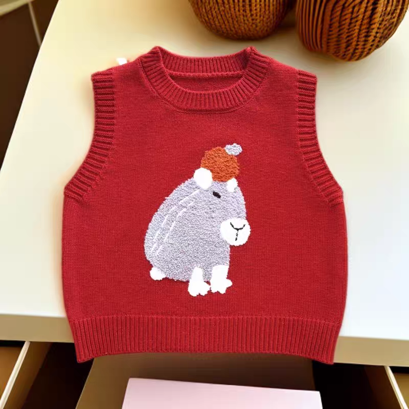 男女童毛衣卡皮巴拉马甲2026新款儿童洋气针织背心外穿坎肩上衣