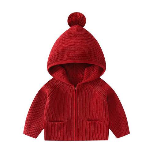 男女童2026毛衣新款针织开衫秋冬连帽安可拉红洋气外套宝宝上衣