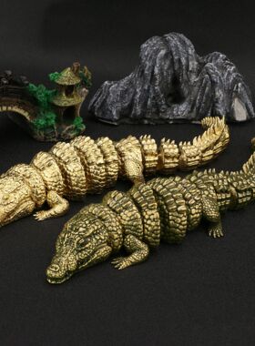 仿古董古玩3D鳄鱼中国扬子鳄摆件展厅高级装饰工艺品