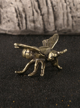 仿古玩勤劳小蜜蜂黄铜摆件仿古铜器手把件办公室装饰茶宠铜