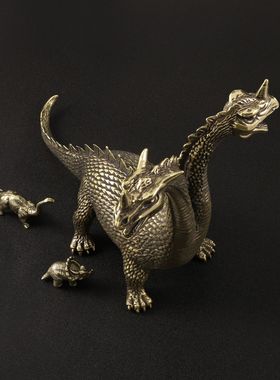 双头龙水怪怪兽仿古玩做旧黄铜摆件客厅书房古董店工艺品