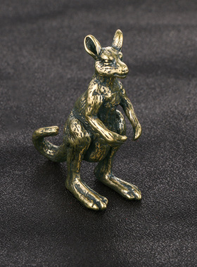 复古做旧实心纯黄铜袋鼠铜摆件仿古董书房办公桌趣味装饰