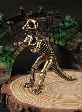 恐龙化石骨架肿头龙黄铜摆件侏罗纪恐龙玩具茶宠桌面摆设铜