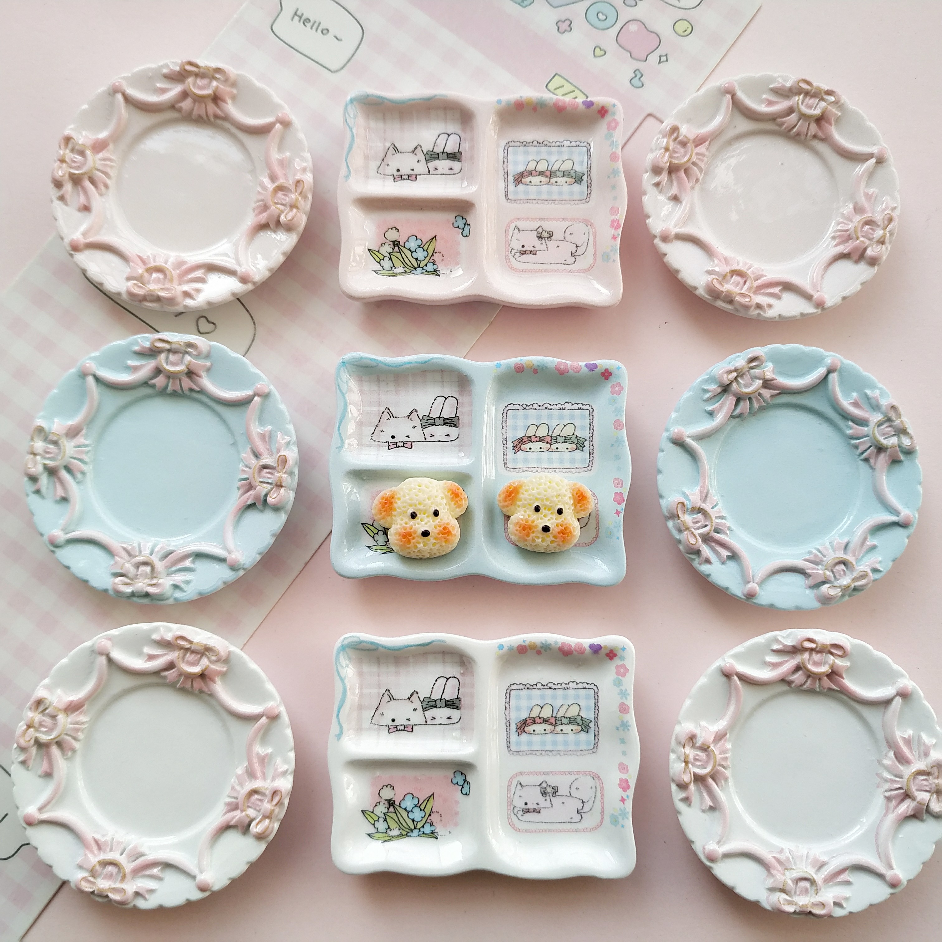 微缩仿真巴洛克食玩盘子娃娃屋捏捏装饰圆盘摆件手工diy树脂配件