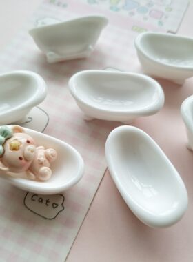微缩立体仿真白色浴缸摆件模型场景捏捏装饰品diy奶油胶树脂配件